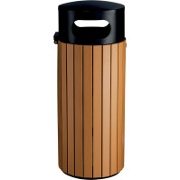 Runder Mülleimer in Holzoptik, gesichert, 60 Liter