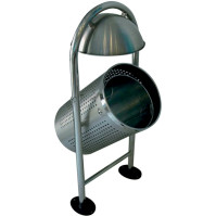 Perforated round bin on 2 feet with a 30-litre lid, emptied by tilting