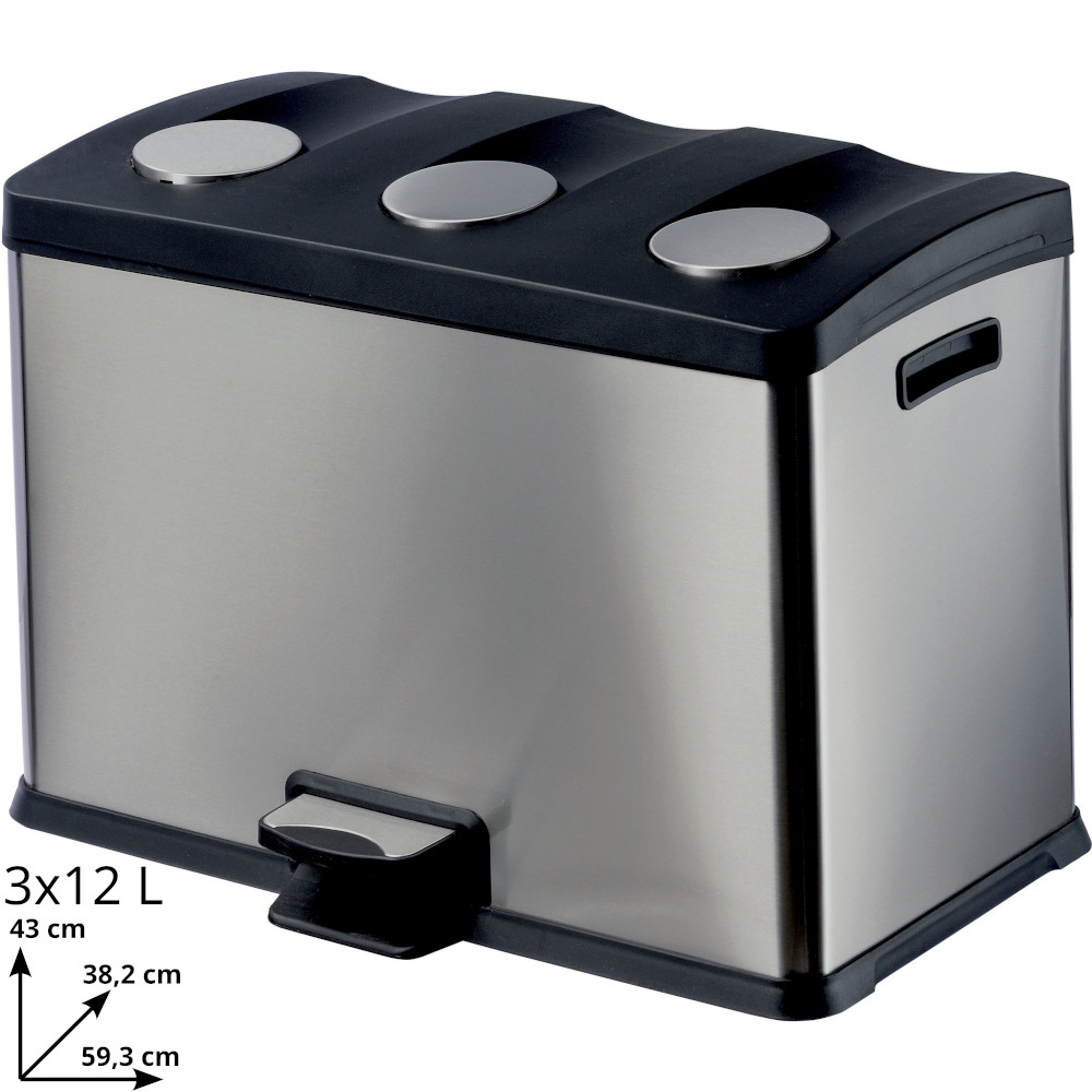 Pedal-Mülleimer mit 3-fach-Trennung 3x12 Liter Pedal-Mülleimer mit 3-fach-Trennung 3x12 Liter