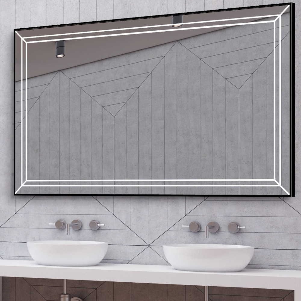 Mirror with small framing LED strip
