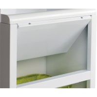 Fast food bin with swinging flap