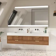 Illuminated mirror with 2 horizontal LED strips for attics