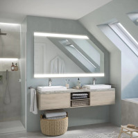 Illuminated mirror with 2 horizontal LED strips for attics