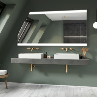 Illuminated mirror with 2 horizontal LED strips for attics