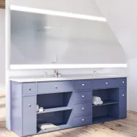 Illuminated mirror with 2 horizontal LED strips for attics