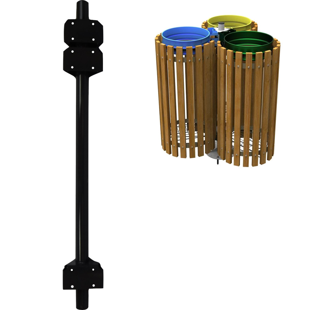 Triple-stream bin bag support post for surroundings Triple-stream bin bag support post for surroundings