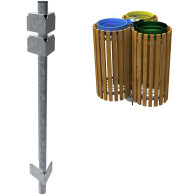 Triple-stream bin bag support post for galvanised surroundings