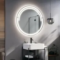 Round illuminated bathroom mirror