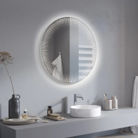 Round illuminated mirror with 3D effect - in a bathroom
