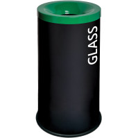 Mülleimer mit dem Text "Glas" in voller Länge geschrieben