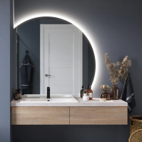 Modern cut design round mirror