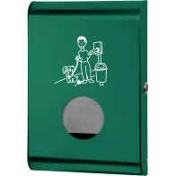 Green dispenser for dog waste bags for a clean community. Easy to use and practical.