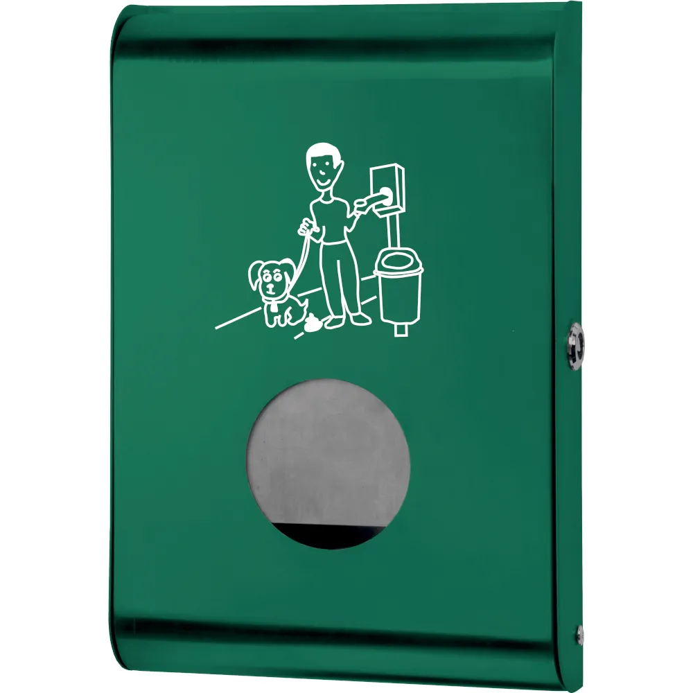Green dispenser for dog waste bags for a clean community. Easy to use and practical. Green dispenser for dog waste bags for a clean community. Easy to use and practical.