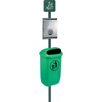 Green dispenser for dog waste bags: practical and eco-friendly.