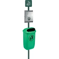 Practical support for dog waste bag dispenser and bin. This post is sturdy and durable.