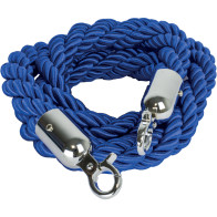 Blue cord with 2 shiny stainless steel hooks of 3 cm in diameter. Ideal for hanging heavy objects.