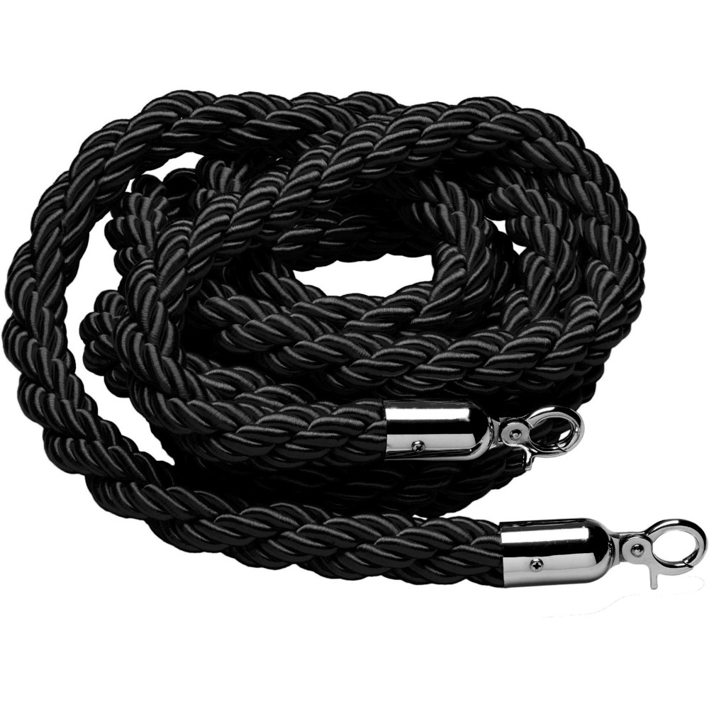Black cord with 2 shiny stainless steel hooks for safety rope marking. Black cord with 2 shiny stainless steel hooks for safety rope marking.