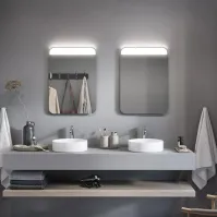 LED mirror with rounded corners: Shelf Led model for modern and minimalist interiors