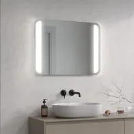 LED mirror with rounded corners for optimal lighting.