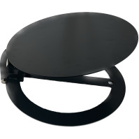 Round dual-flow security bin with optional slanted rain cover.