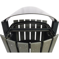 Bi-flow wooden-look bin for park