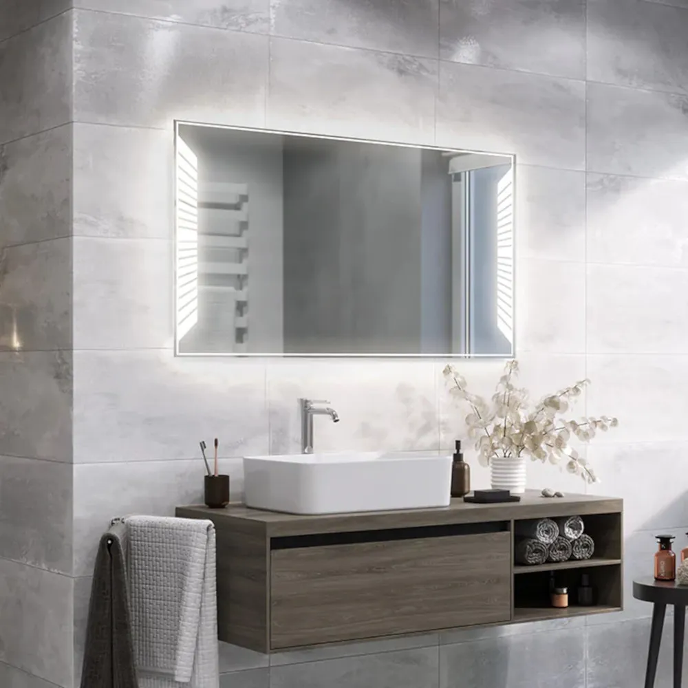 rectangular piano light bathroom mirror with light