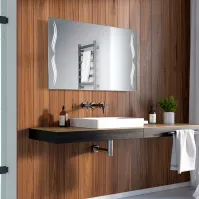 LED moustache mirror with luminous decoration on the glass surface