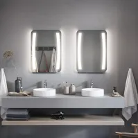 rectangular mirror with rounded corners and rounded LED strip
