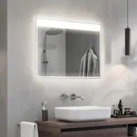 Rectangular mirror light+ custom-made with luminous frame and wide upper band