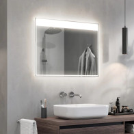 Rectangular mirror light+ custom-made with luminous frame and wide upper band