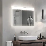 Rectangular mirror light+ custom-made with luminous frame and wide upper band