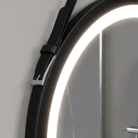 Scandinavian round mirror with peripheral LED light