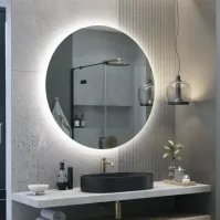 Retro-illuminated round mirror ideal for bathrooms