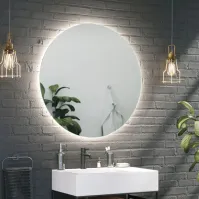Round backlit mirror with peripheral lighting