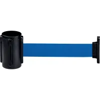 black wall-mounted belt barrier for crowd control