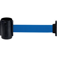 black wall-mounted belt barrier for crowd control