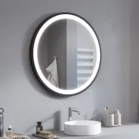 round LED mirror with surround light and colored frame