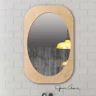 oval mirror in natural wood frame rectangular ellipse