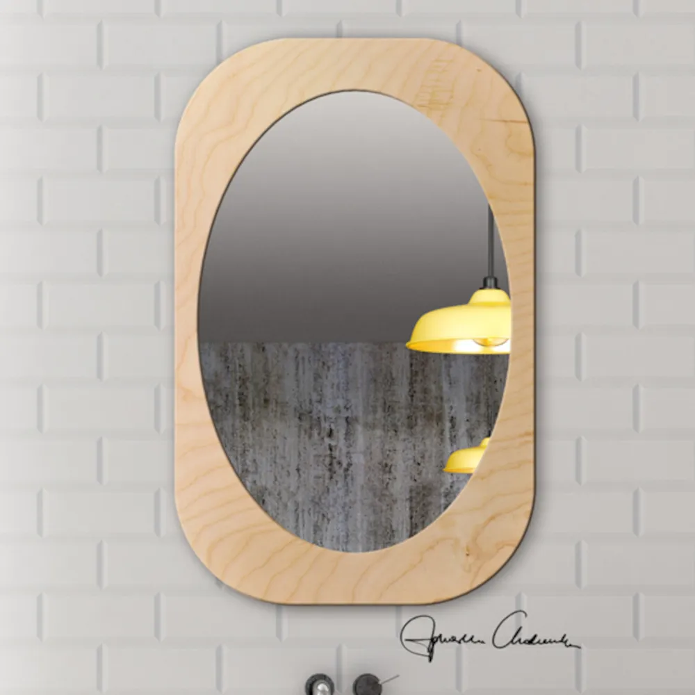 oval mirror in natural wood frame rectangular ellipse