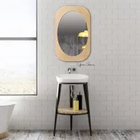 mirror ellipse natural wood frame made of oiled laminated plywood