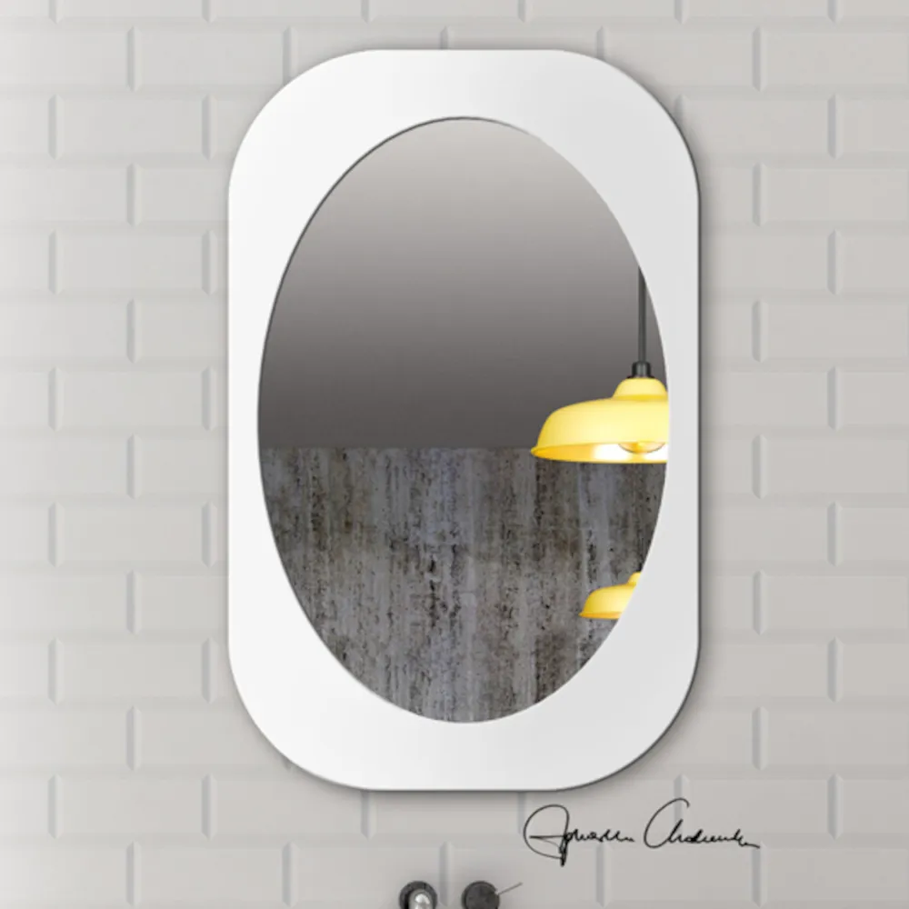 oval mirror in a rectangular frame elegant white finish