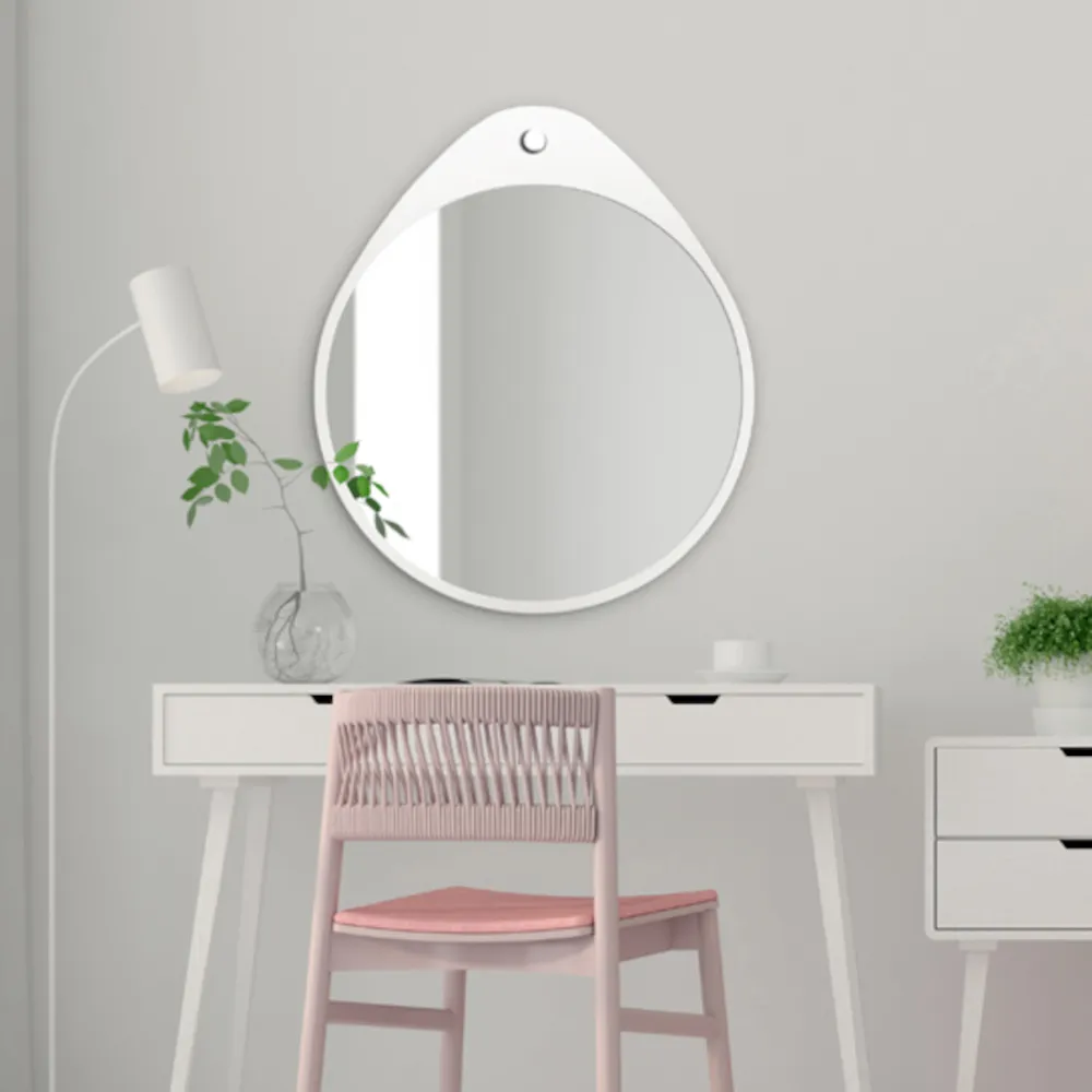 round mirror Oslo white with unique upper deformation