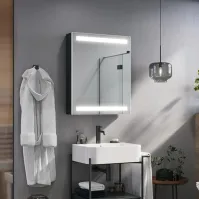 Bathroom cabinet with integrated LED mirror for storage