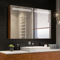 Custom-made bathroom cabinet equipped with a double LED strip