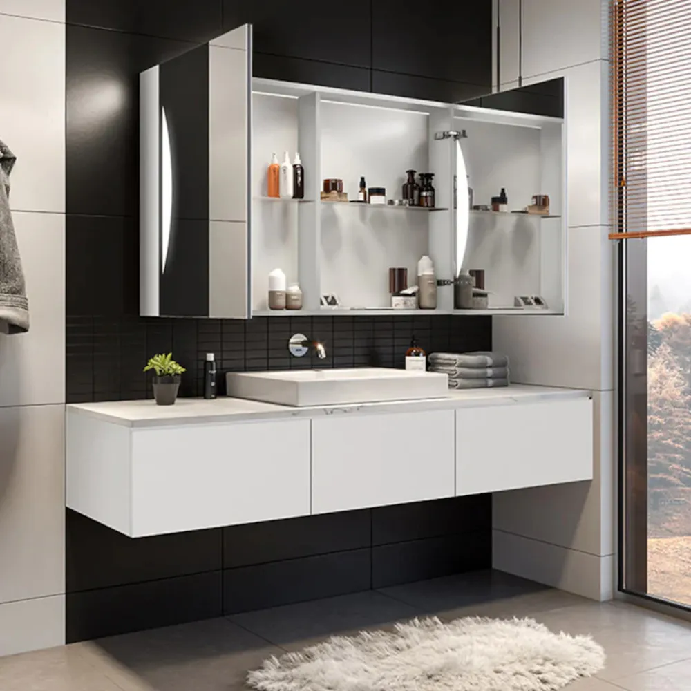 LED cabinet with illuminated mirror on sink