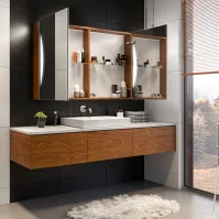 bathroom cabinet with optional interior lighting on sink