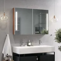 LED mirror cabinet above custom-made washbasin