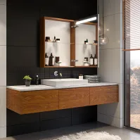 Custom-made cabinet with mirrored door and integrated LED for bathroom