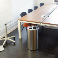 Round stainless steel recycling bin for 2 x 50L bags and 1 x 100L bag