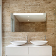 Mirror with upper light strip